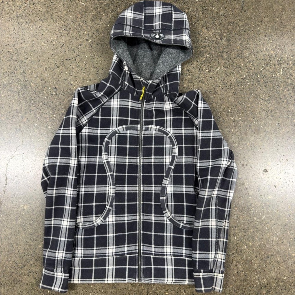Lululemon Navy White Varsity Plaid Check Scuba II Hoodie Jacket (Size 4) HTF